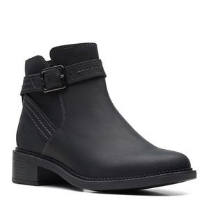Clarks Women's Maye Strap Ankle Boot, Black Leather, 6 Medium US